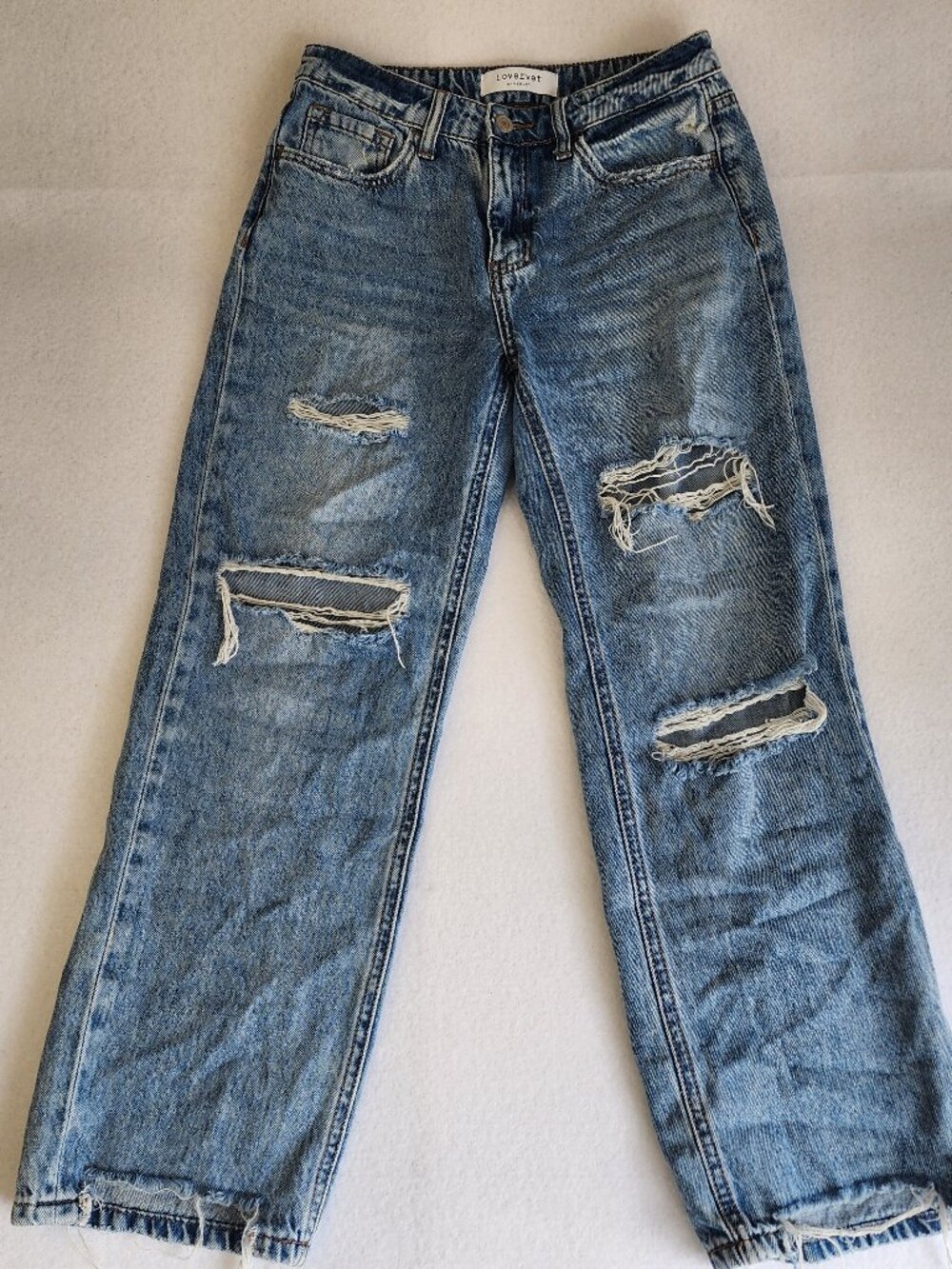 Lovervet by Vervet Distressed Straight Leg Raw Hem Jeans 26/3